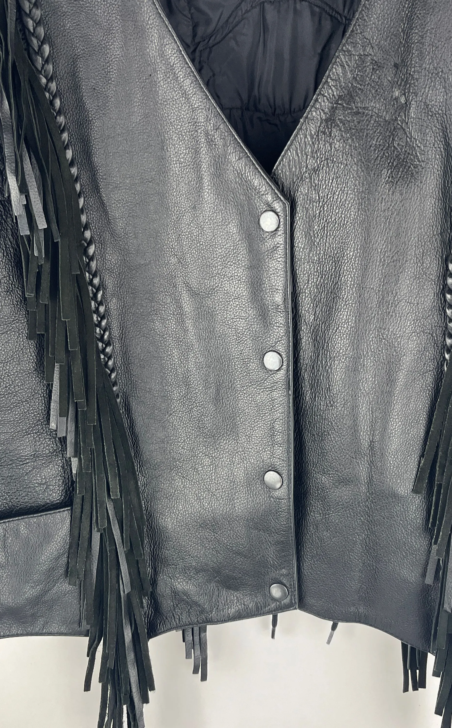 First Manufacturing Company Women's Black Leather Vest Braided Fringe Size 5 XL