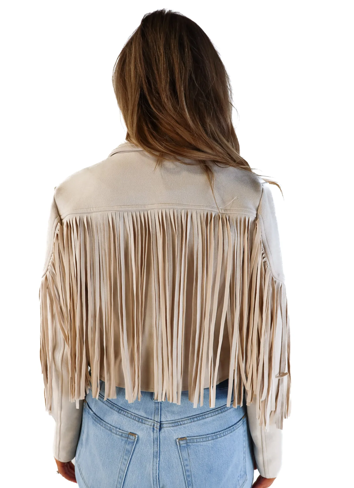 Flawless beige suede fringe jacket (s)