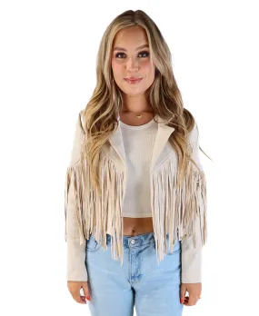 Flawless beige suede fringe jacket (s)