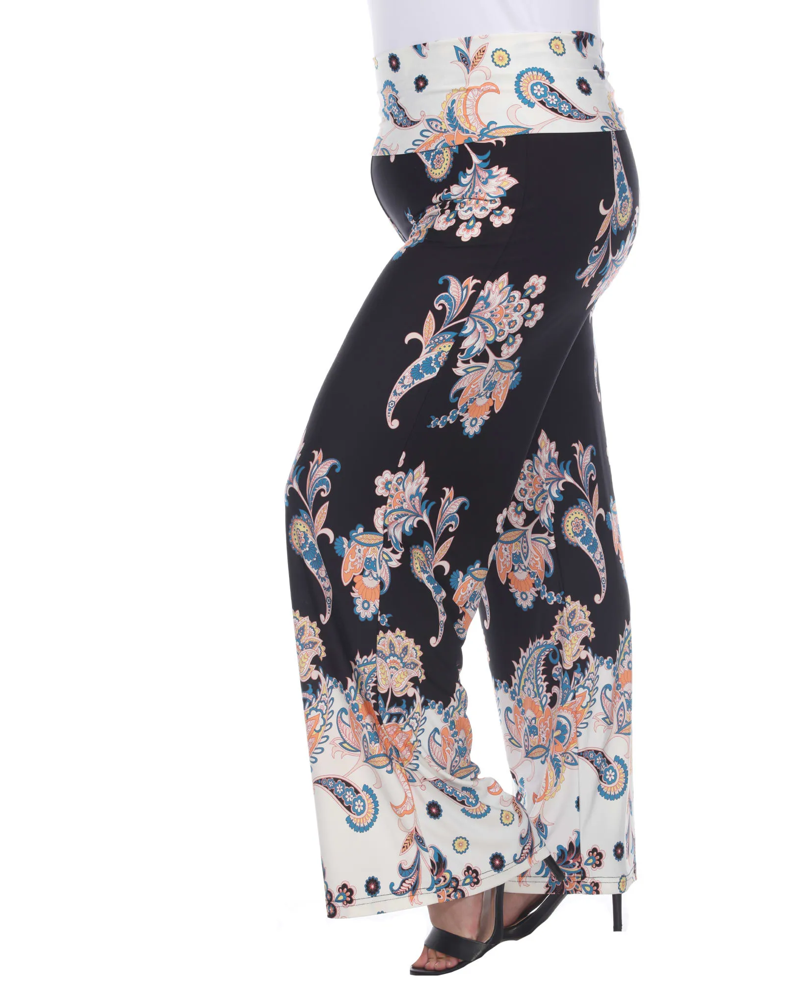 Floral Paisley Printed Palazzo Pants | Black
