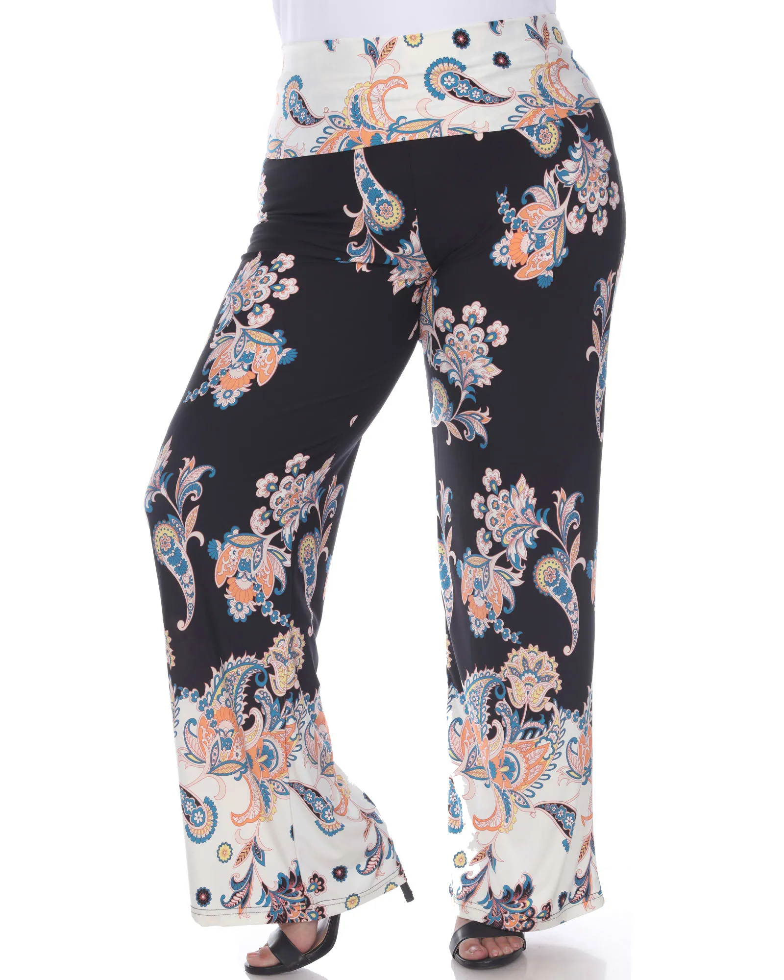 Floral Paisley Printed Palazzo Pants | Black