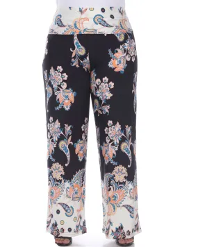 Floral Paisley Printed Palazzo Pants | Black