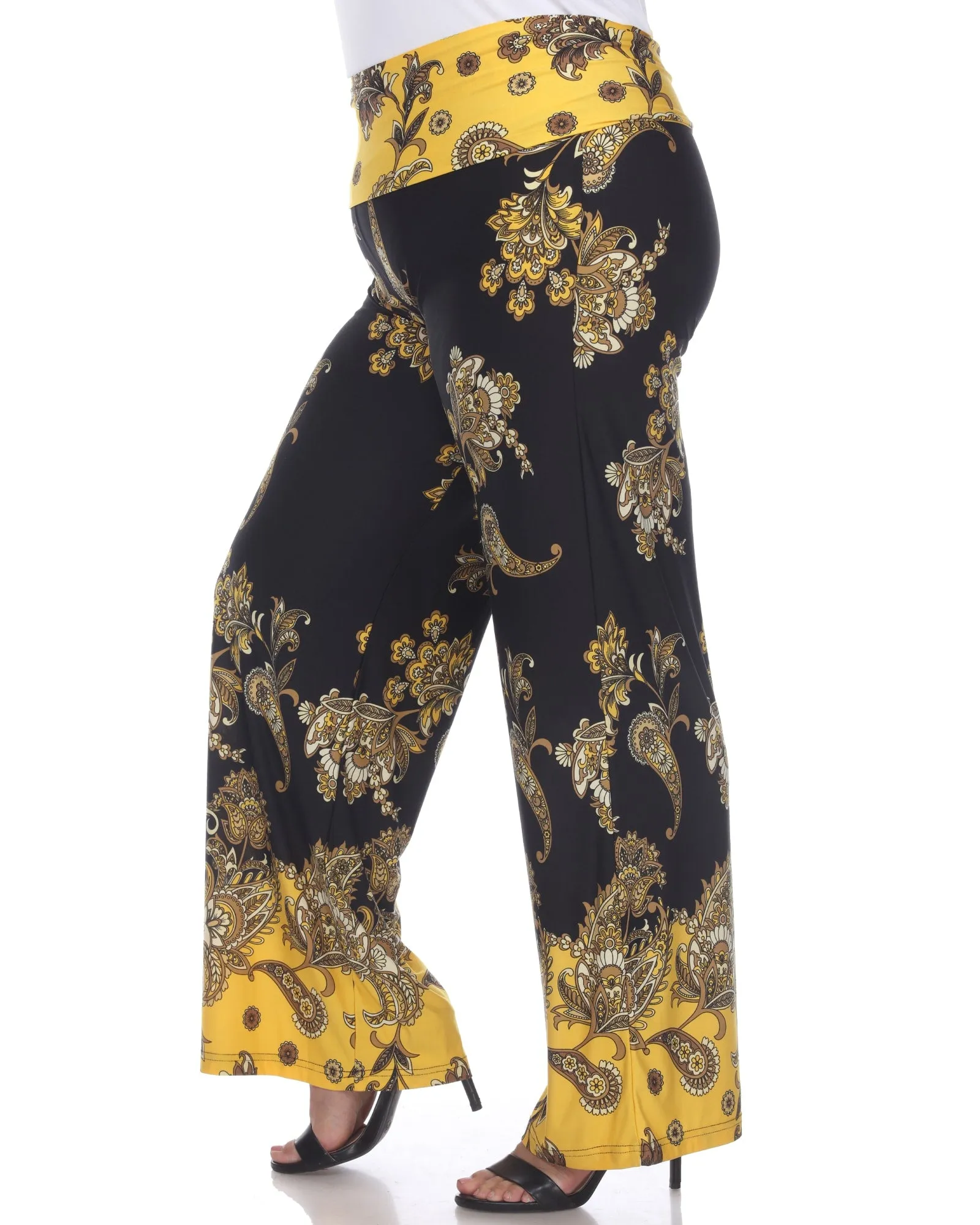 Floral Paisley Printed Palazzo Pants | Black/Gold