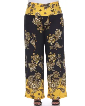 Floral Paisley Printed Palazzo Pants | Black/Gold