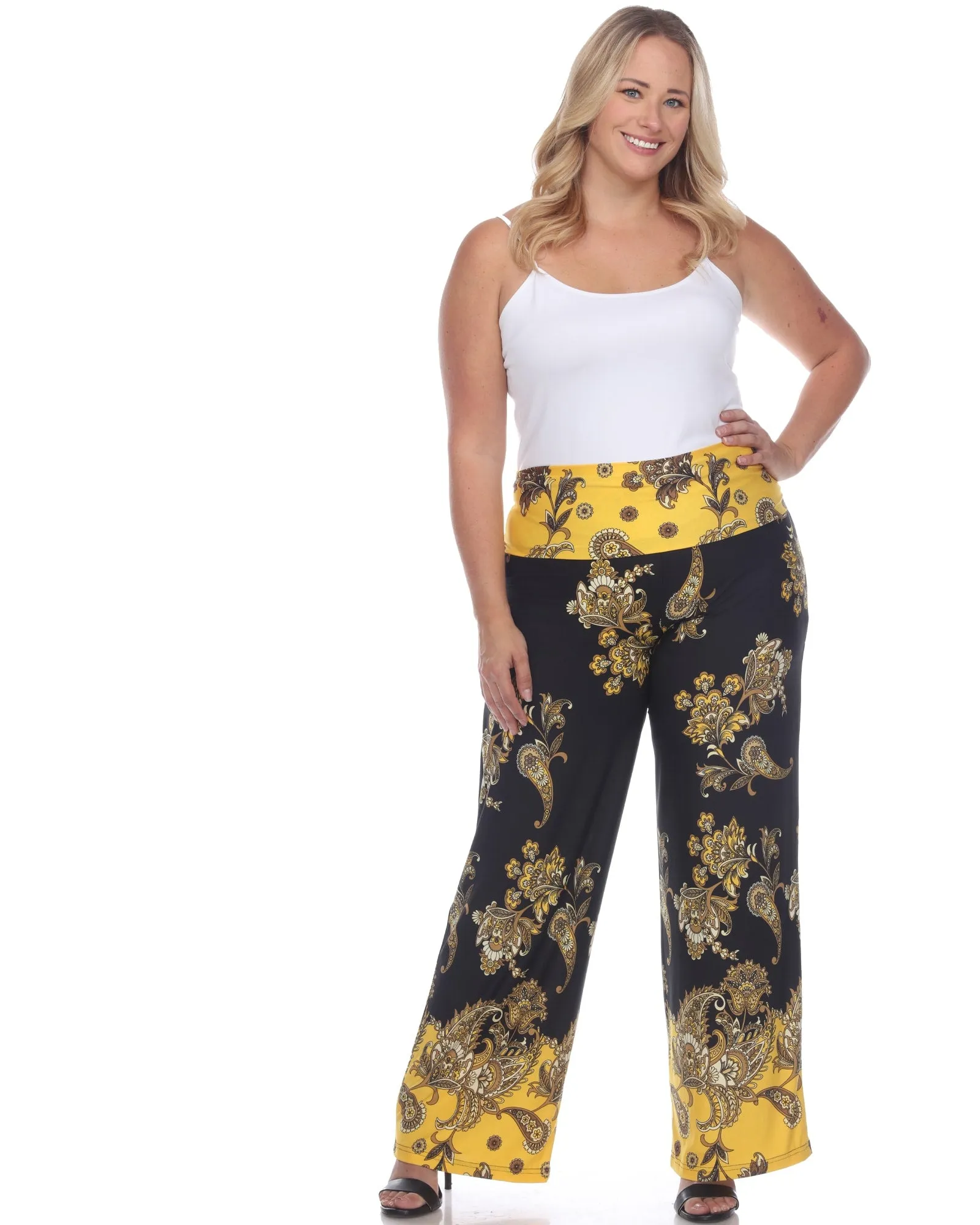 Floral Paisley Printed Palazzo Pants | Black/Gold