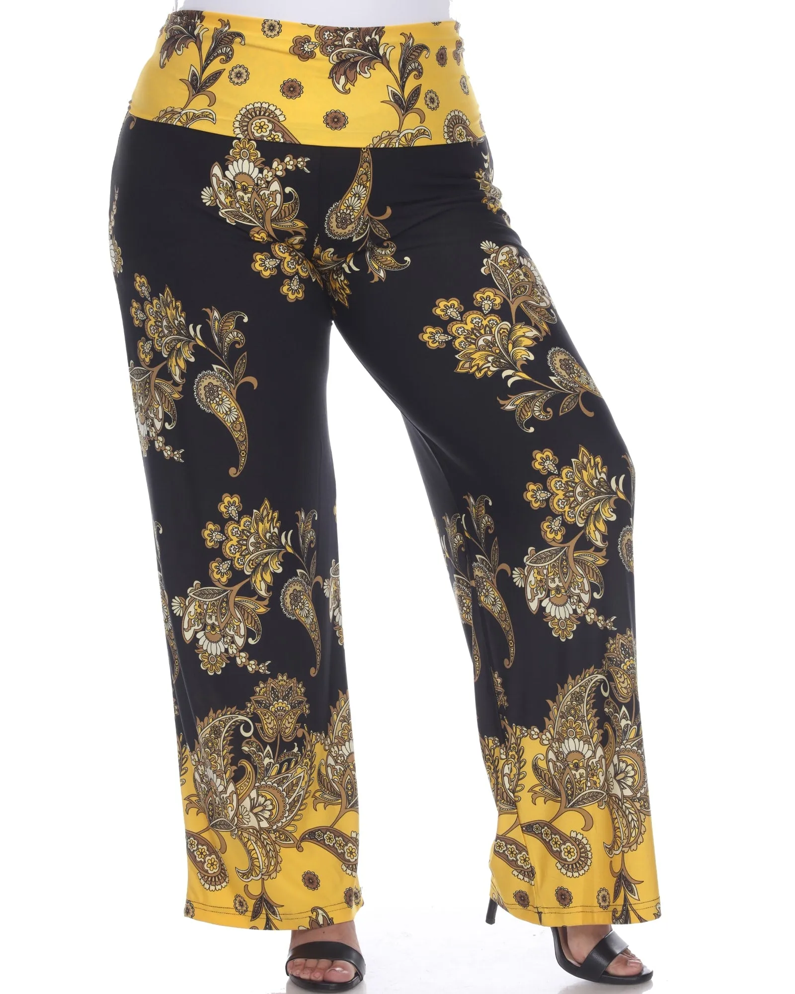 Floral Paisley Printed Palazzo Pants | Black/Gold