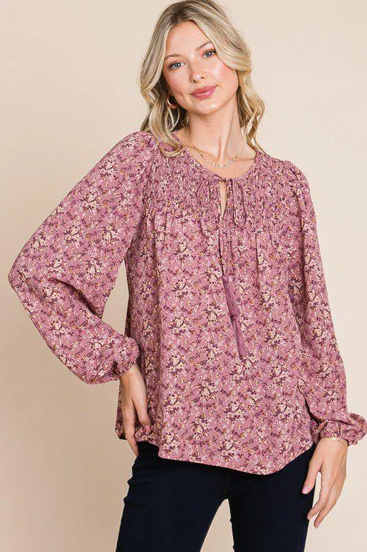 Floral Print Peasant Blouse