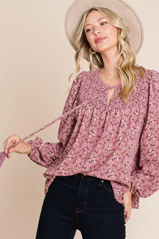 Floral Print Peasant Blouse