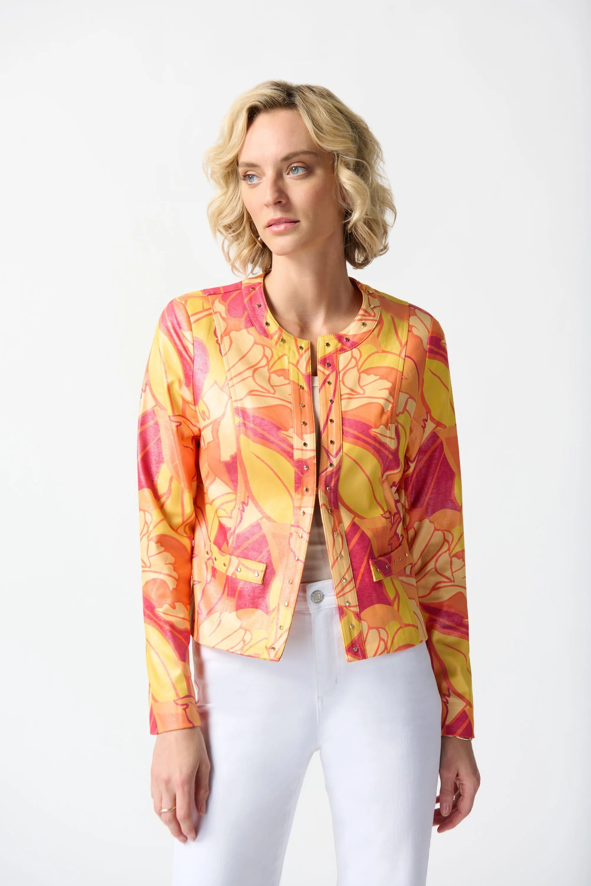 Foiled Suede Floral Print Fitted Jacket