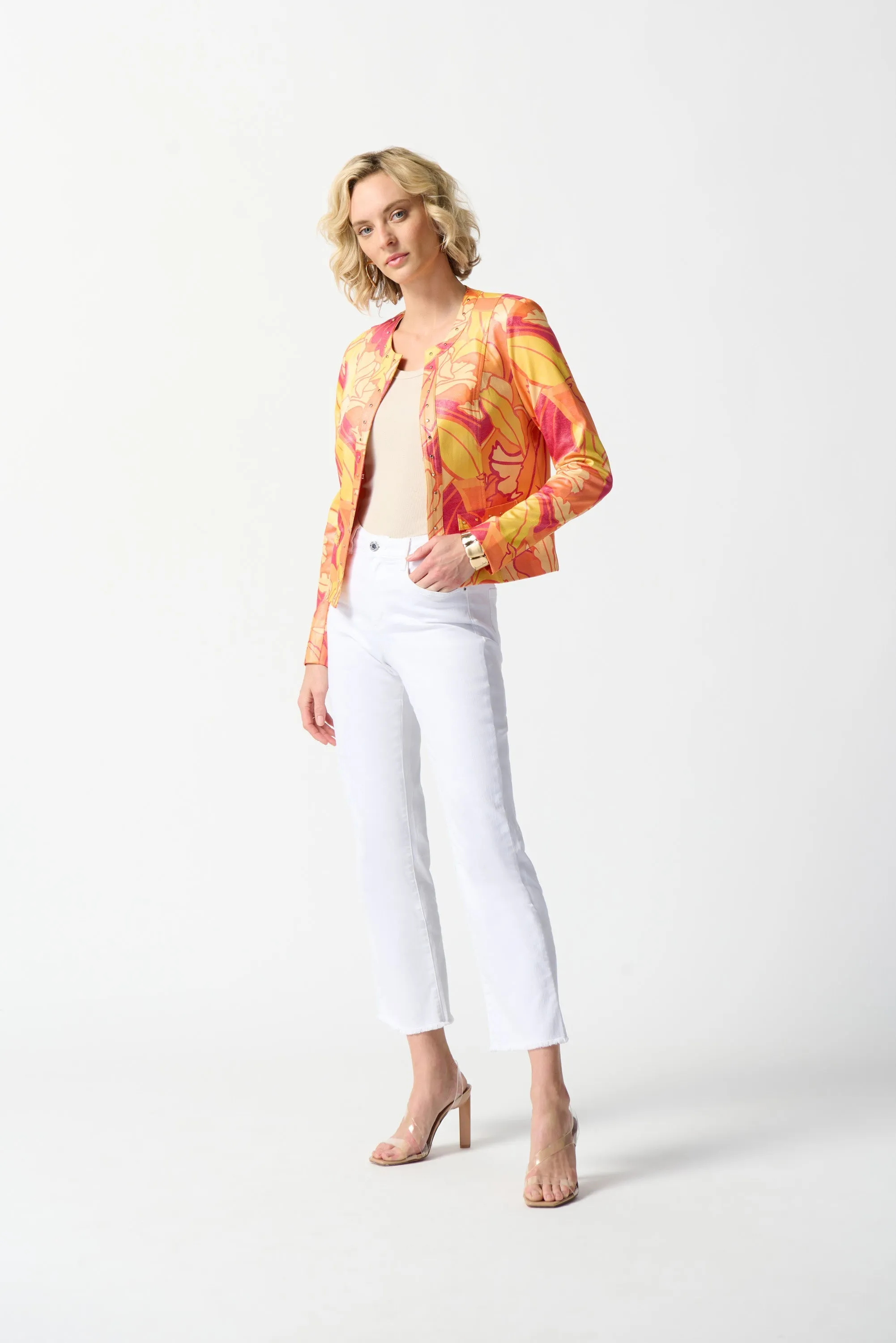 Foiled Suede Floral Print Fitted Jacket