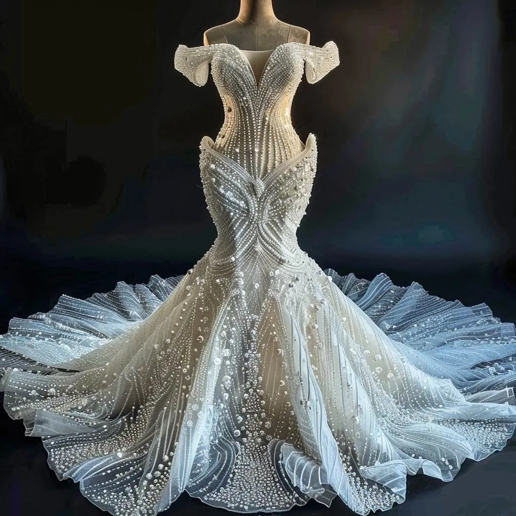 Francesca  Exquisite Off Shoulder  White Mermaid Gown Wedding Dress