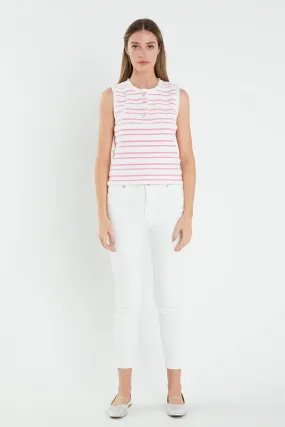 Fringed Striped Sleevless Top