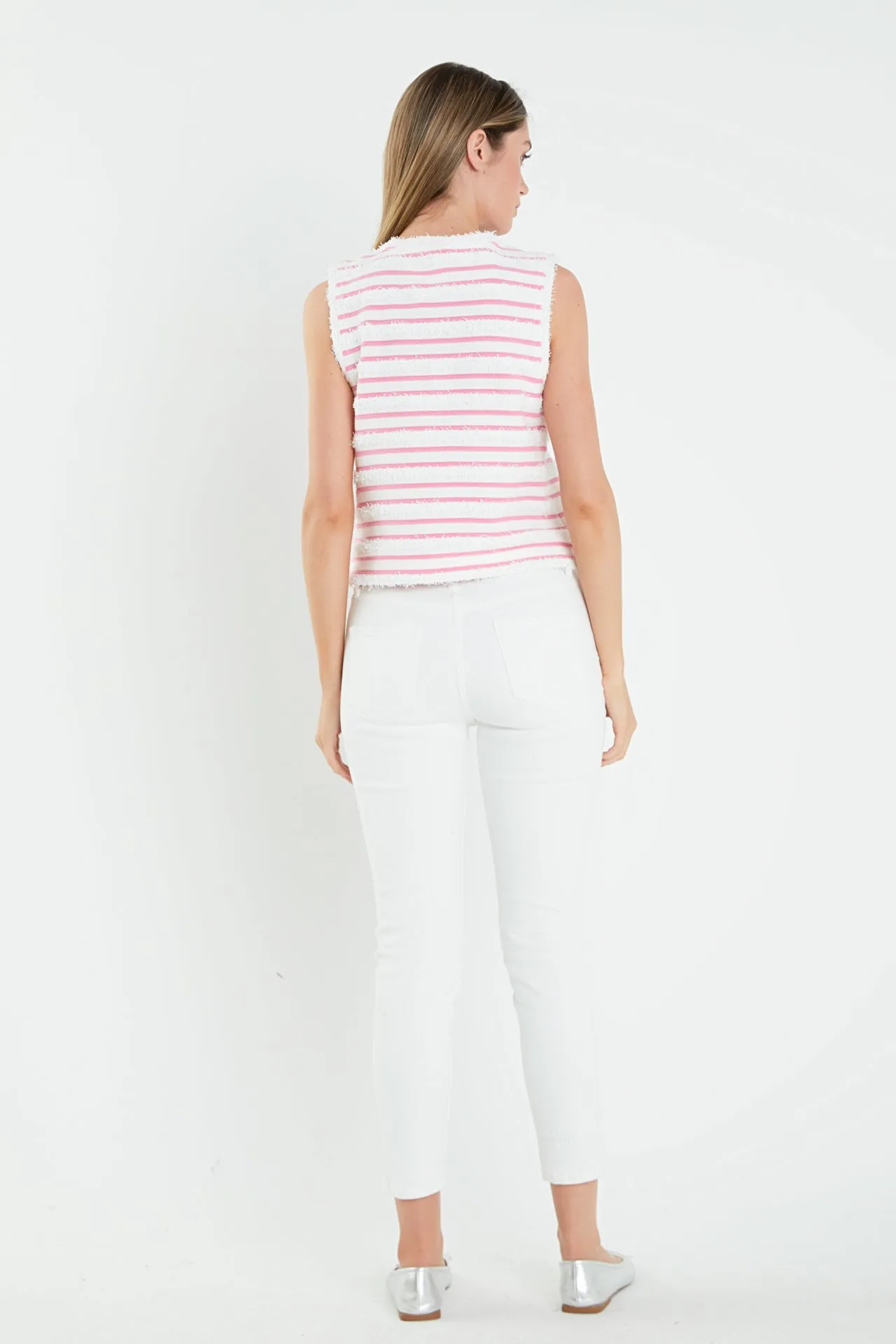 Fringed Striped Sleevless Top