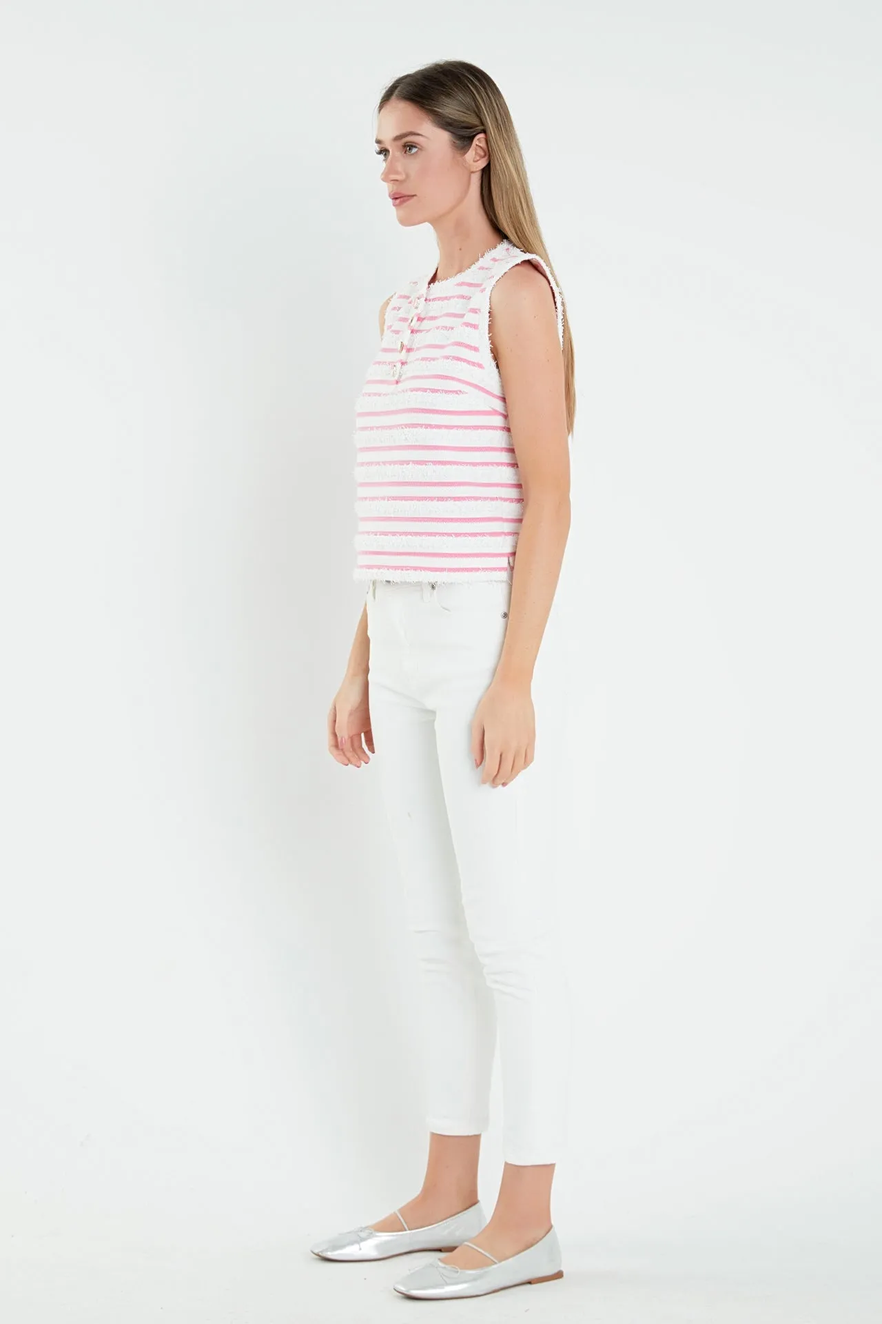 Fringed Striped Sleevless Top