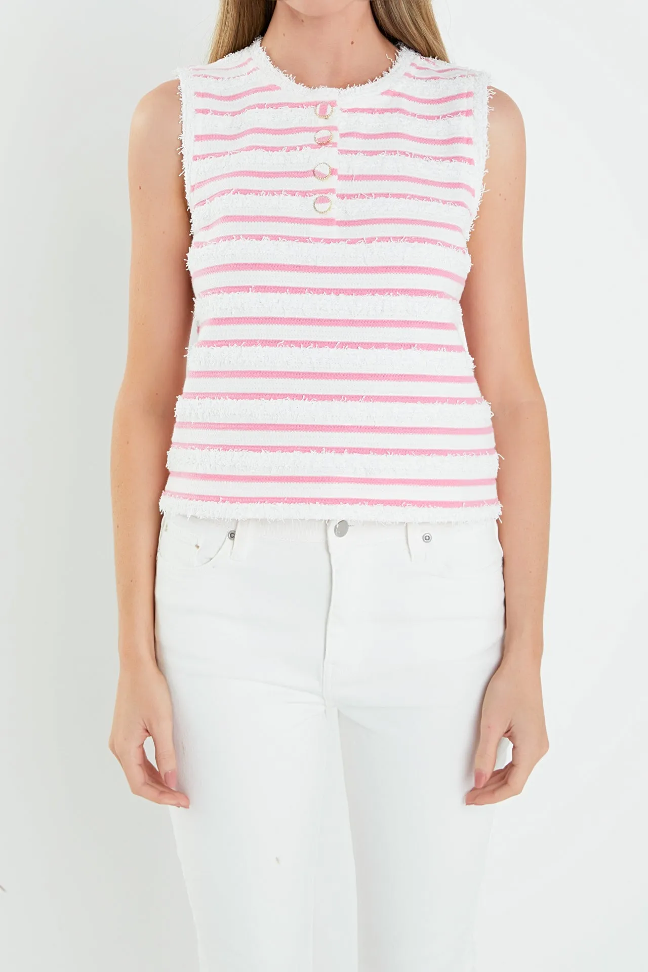 Fringed Striped Sleevless Top