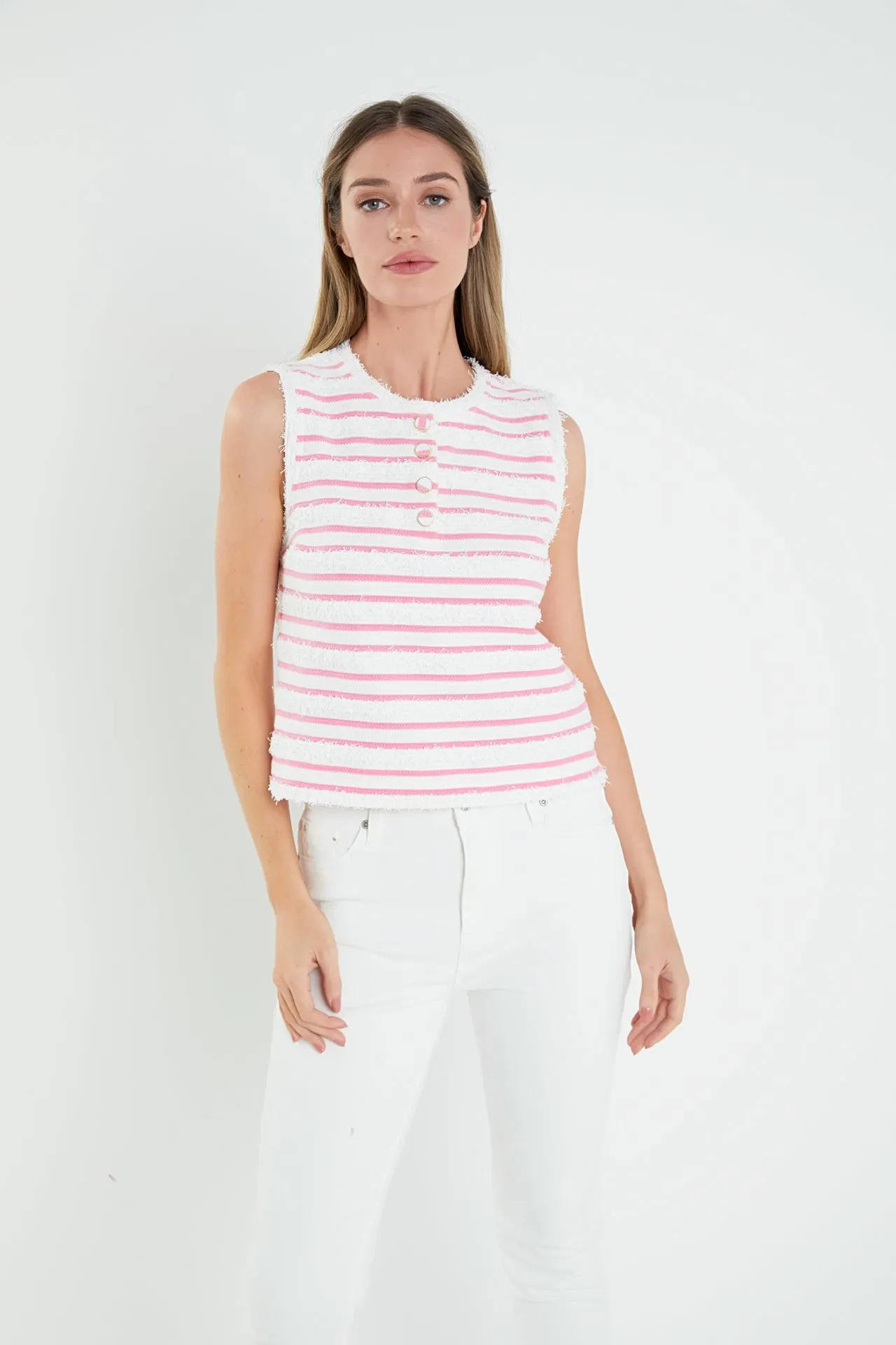 Fringed Striped Sleevless Top