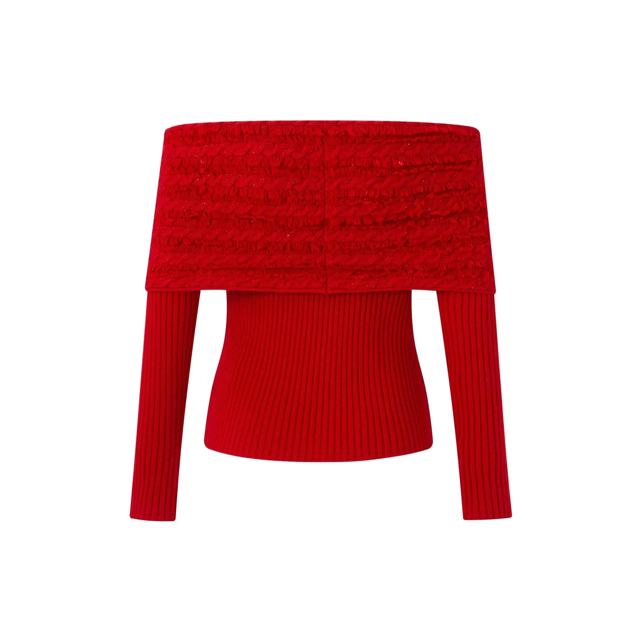 Fringed Twisted Flower One-Shoulder Knit Red