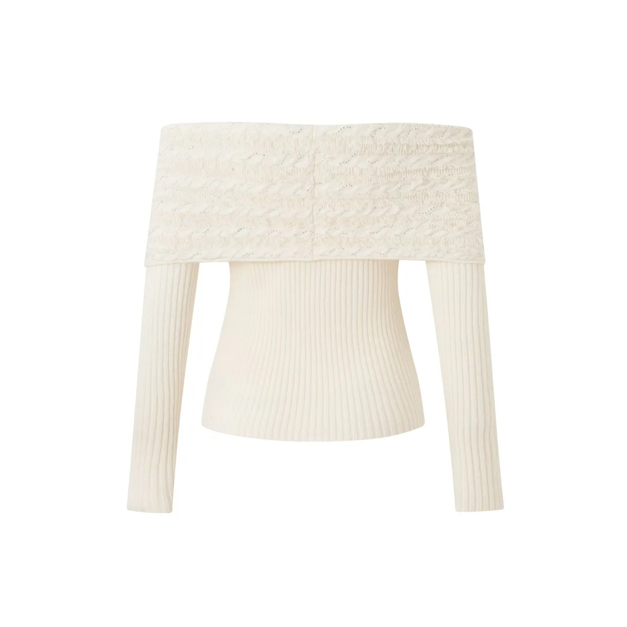 Fringed Twisted Flower One-Shoulder Knit White