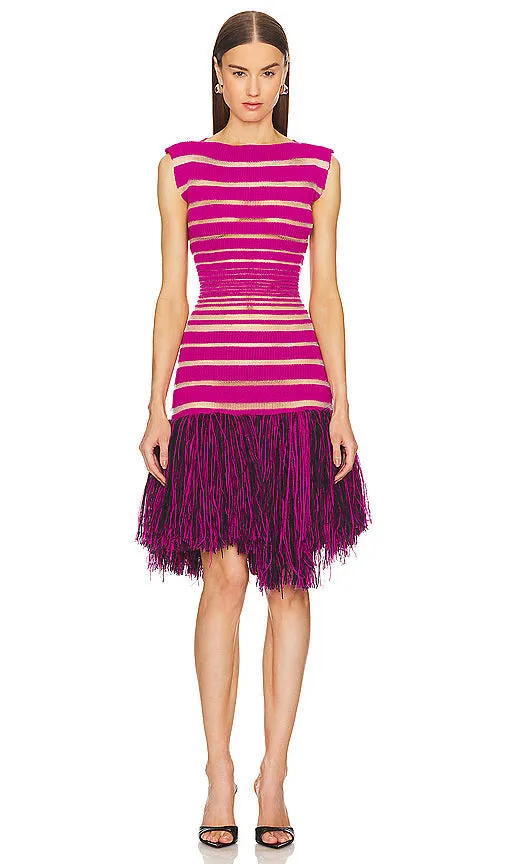 George Trochopoulos Fringe Dress in Fuchsia
