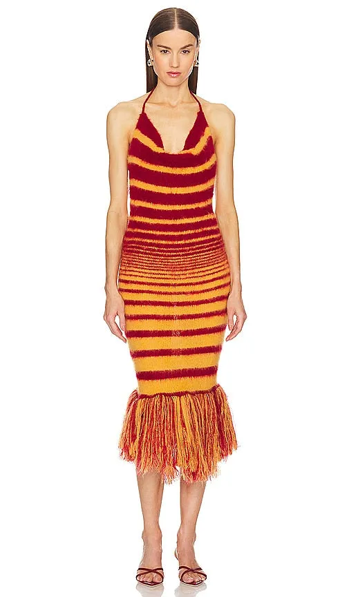 George Trochopoulos Halter Fringe Dress in Red