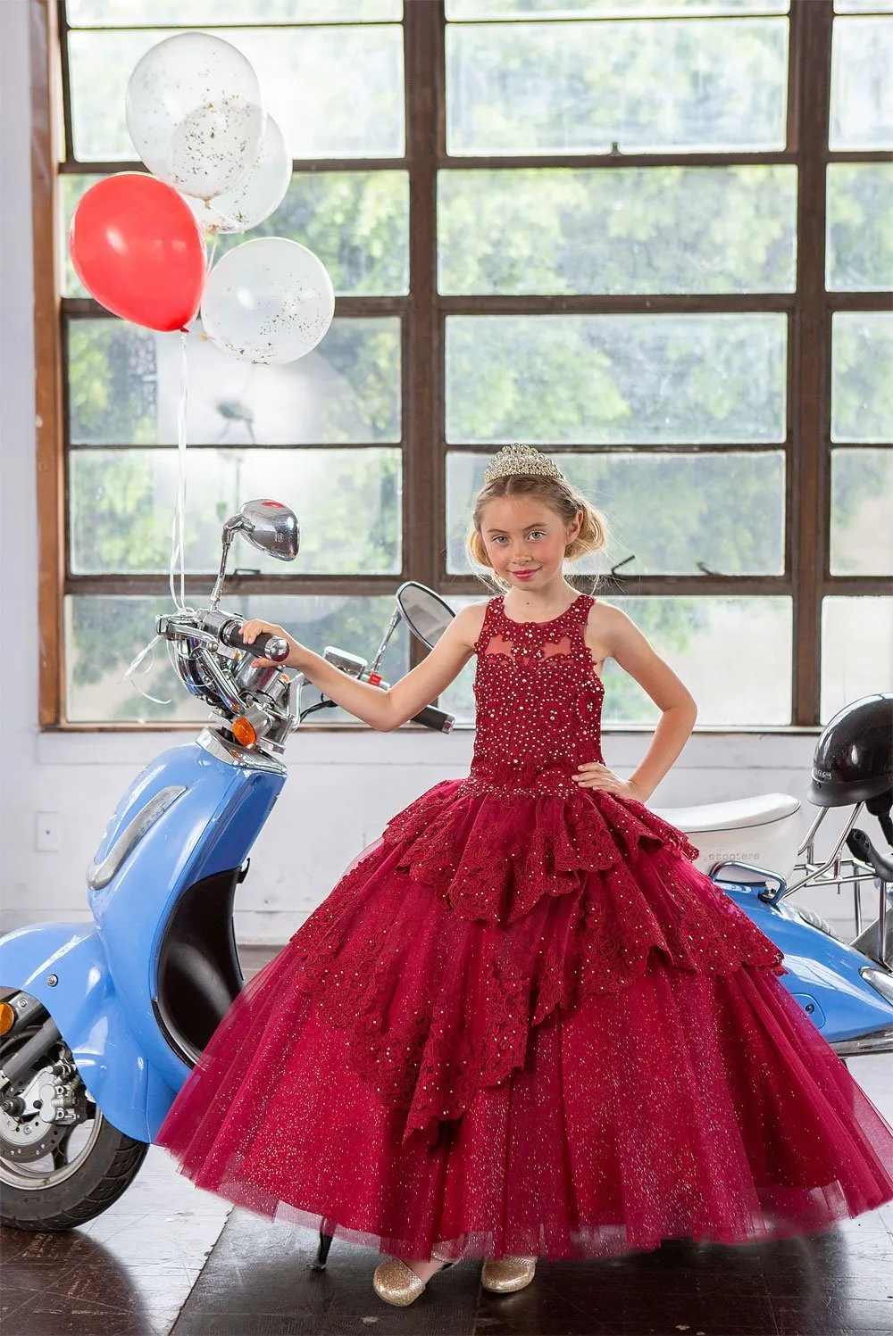 Girls Long Beaded Lace Tiered Dress by Calla KY224