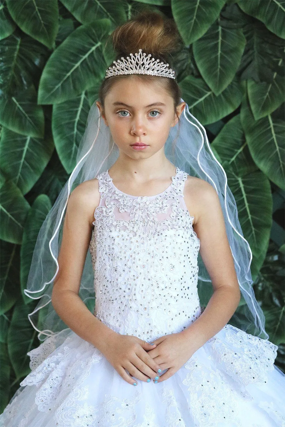 Girls Long Beaded Lace Tiered Dress by Calla KY224