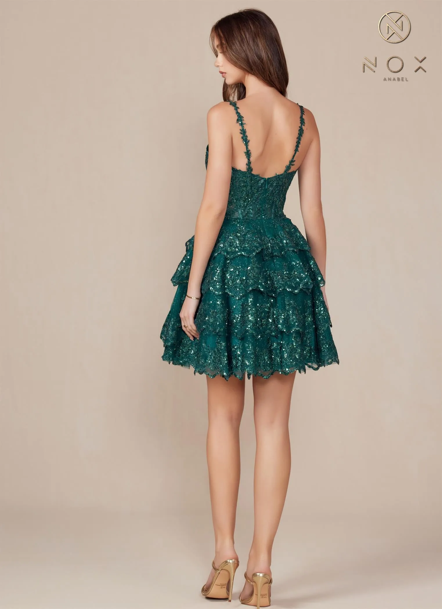 Glitter Sleeveless Ruffle Tiered Dress_E914