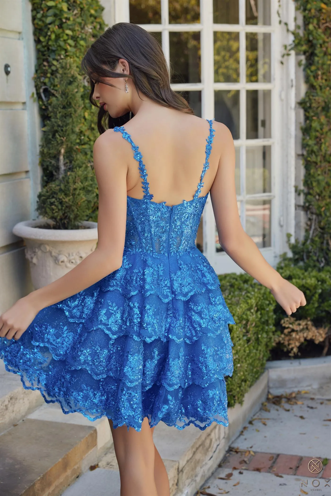 Glitter Sleeveless Ruffle Tiered Dress_E914