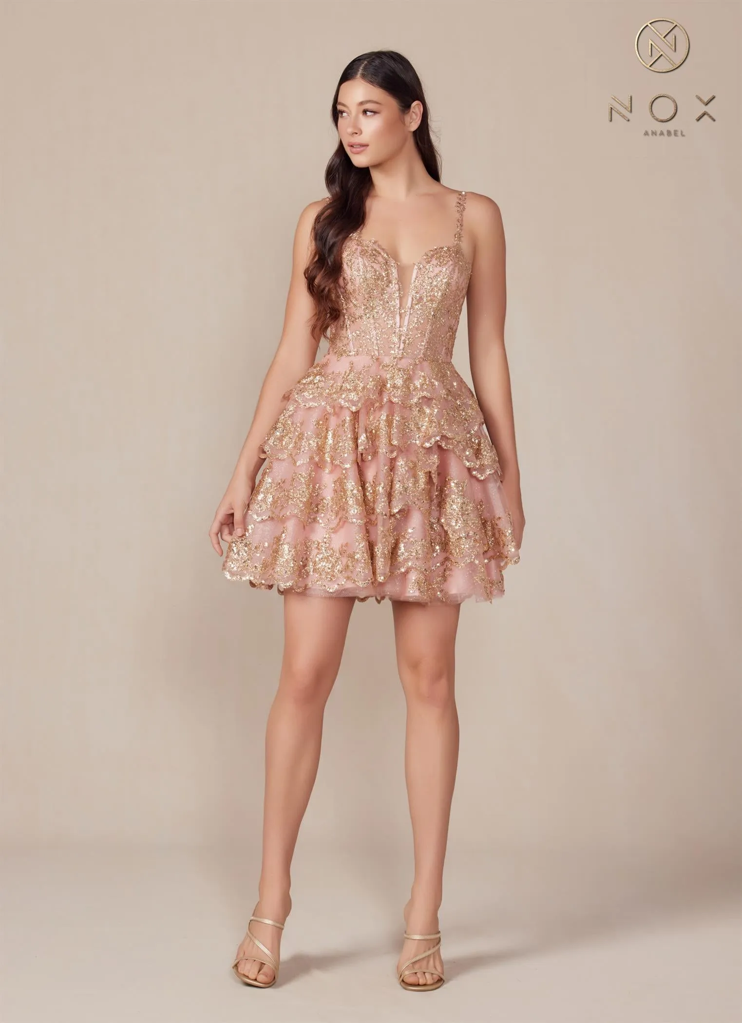 Glitter Sleeveless Ruffle Tiered Dress_E914