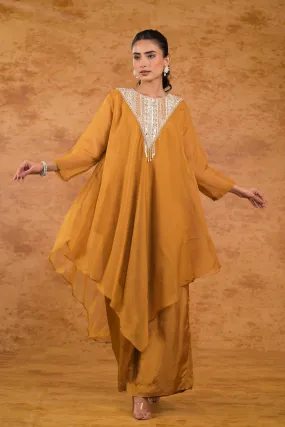 Golden Yellow Embellished Organza Silk Kurta Set