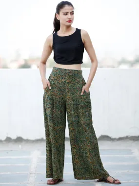 Green Yellow Maroon Ajrakh Hand Block Printed Semi Elasticated Waist Pleated Cotton Palazzo - P11F1690