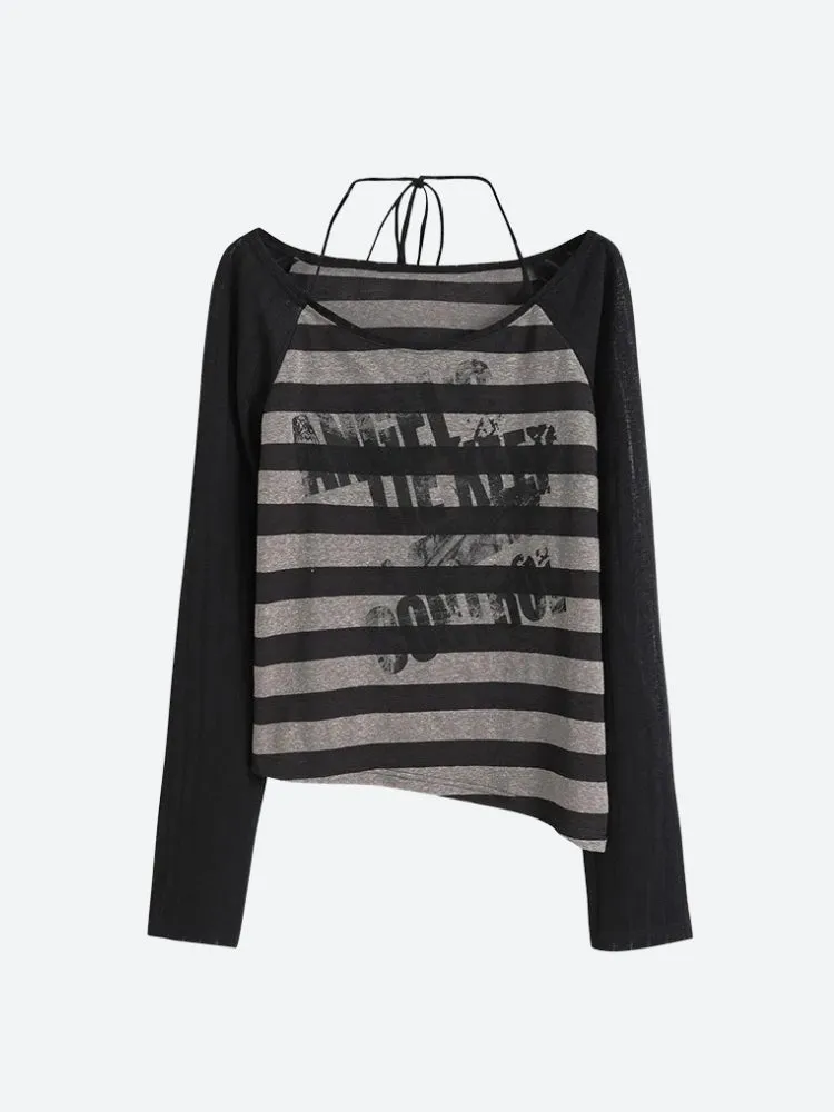 Grunge Striped Off Shoulder Top