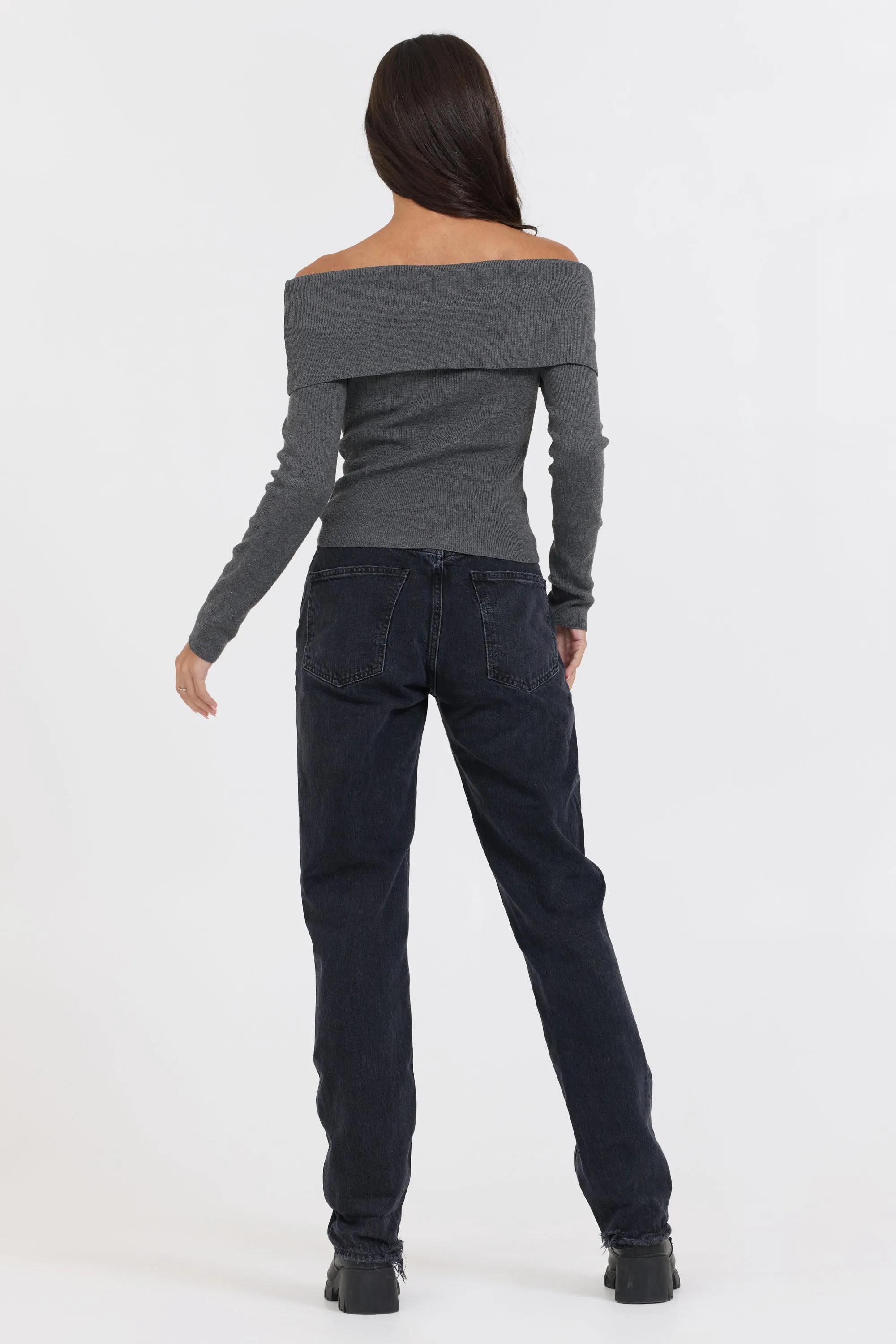 Heather Charcoal Off Shoulder Sweater