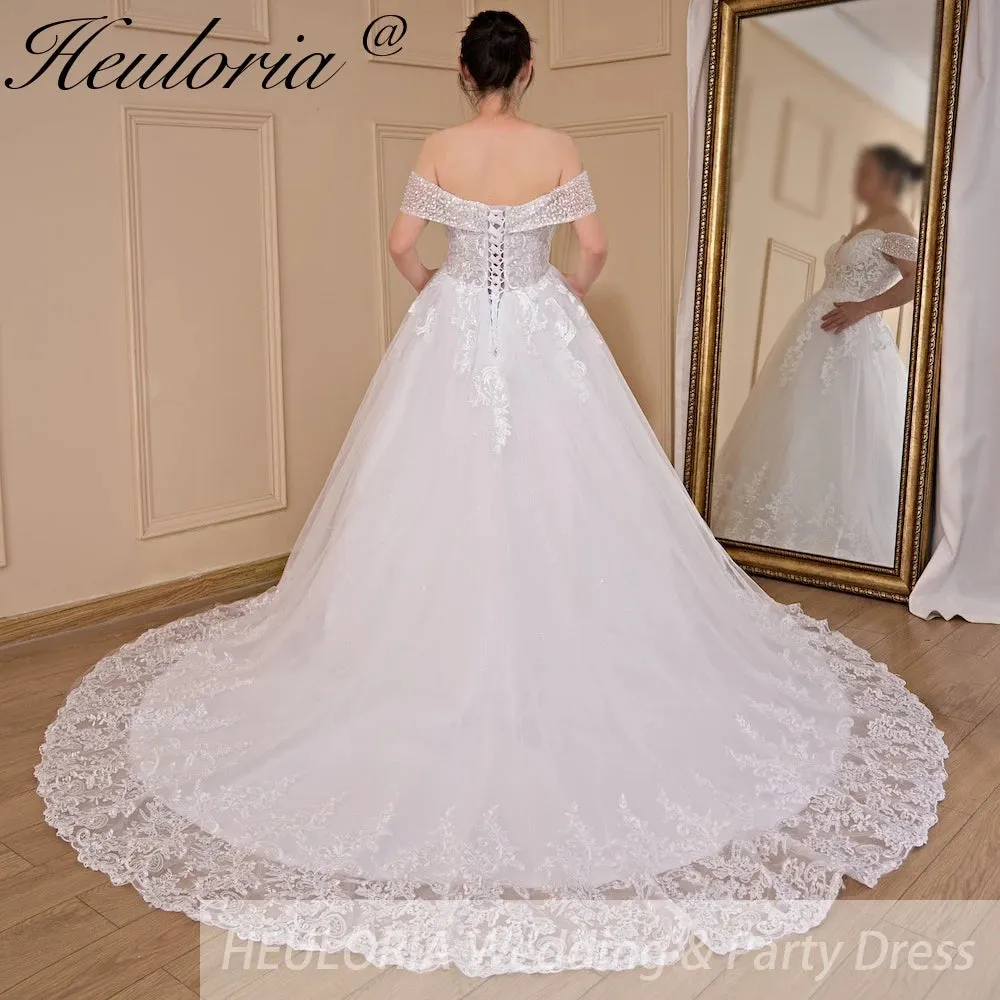 HEULORIA  Ball-Gown/Princess Off the Shoulder Court Train Tulle Lace Wedding Dress