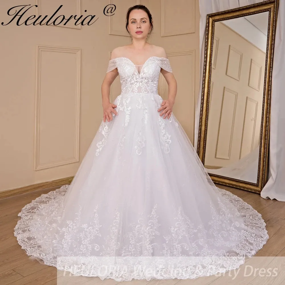 HEULORIA  Ball-Gown/Princess Off the Shoulder Court Train Tulle Lace Wedding Dress