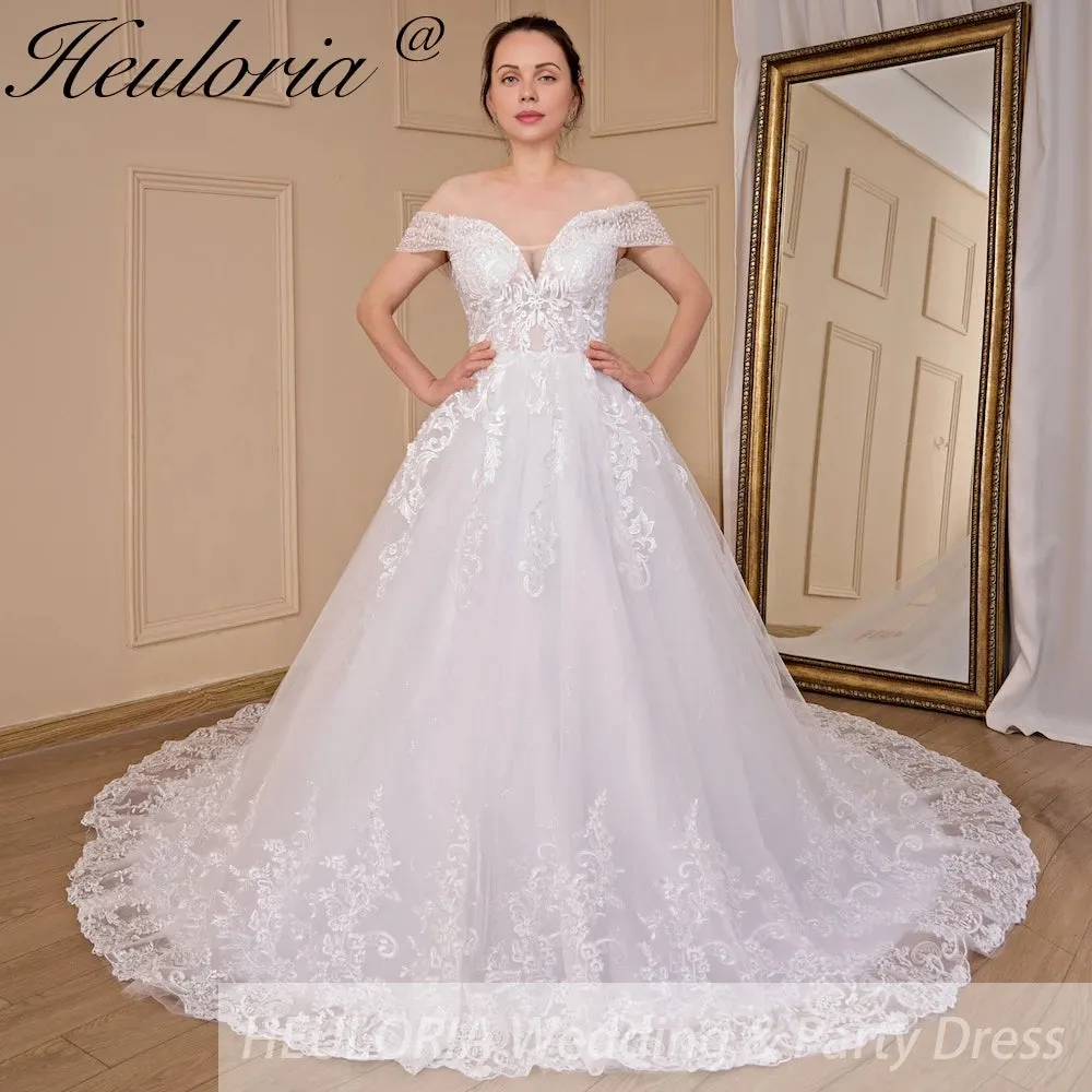 HEULORIA  Ball-Gown/Princess Off the Shoulder Court Train Tulle Lace Wedding Dress