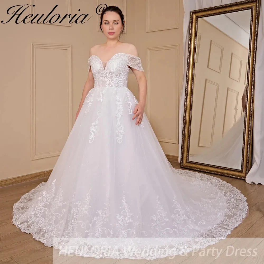 HEULORIA  Ball-Gown/Princess Off the Shoulder Court Train Tulle Lace Wedding Dress