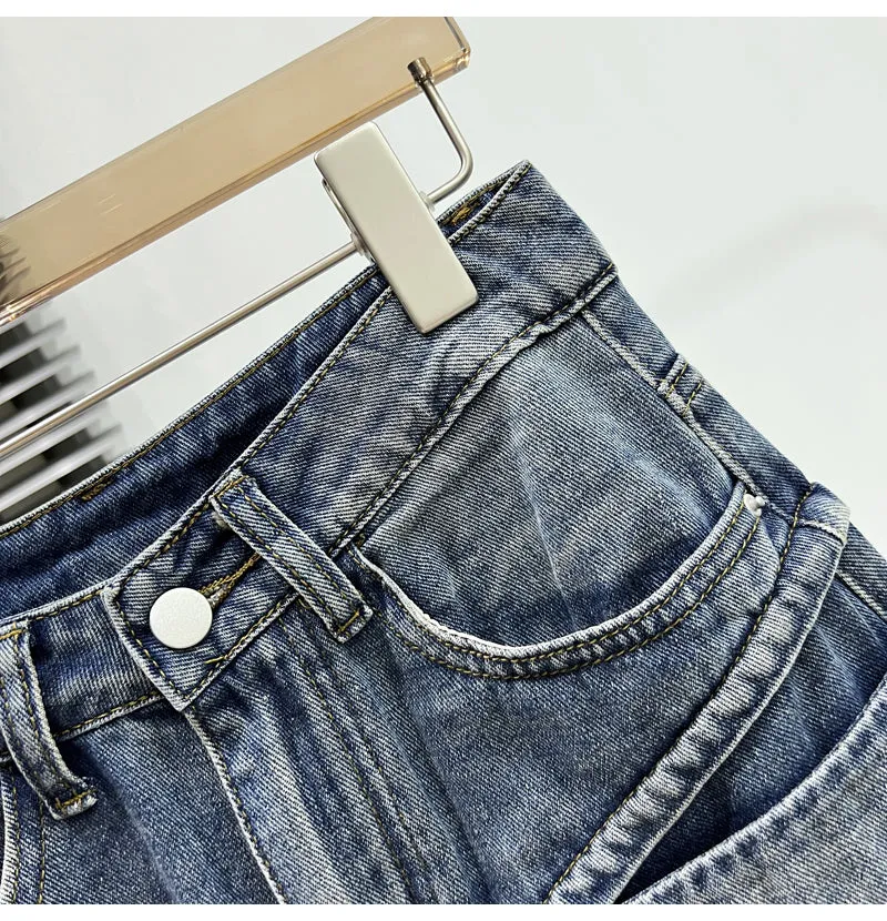 High Waist A Line Denim Skirt