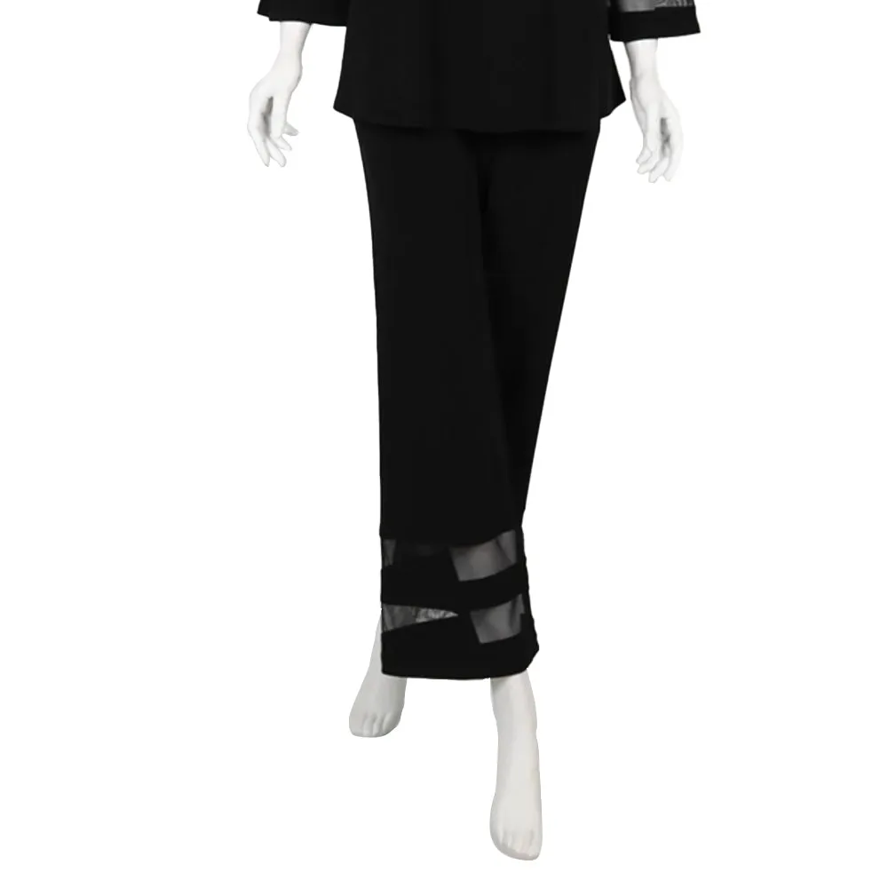 IC Collection Mesh Trim Palazzo Pant in Black - 4857P- BLK