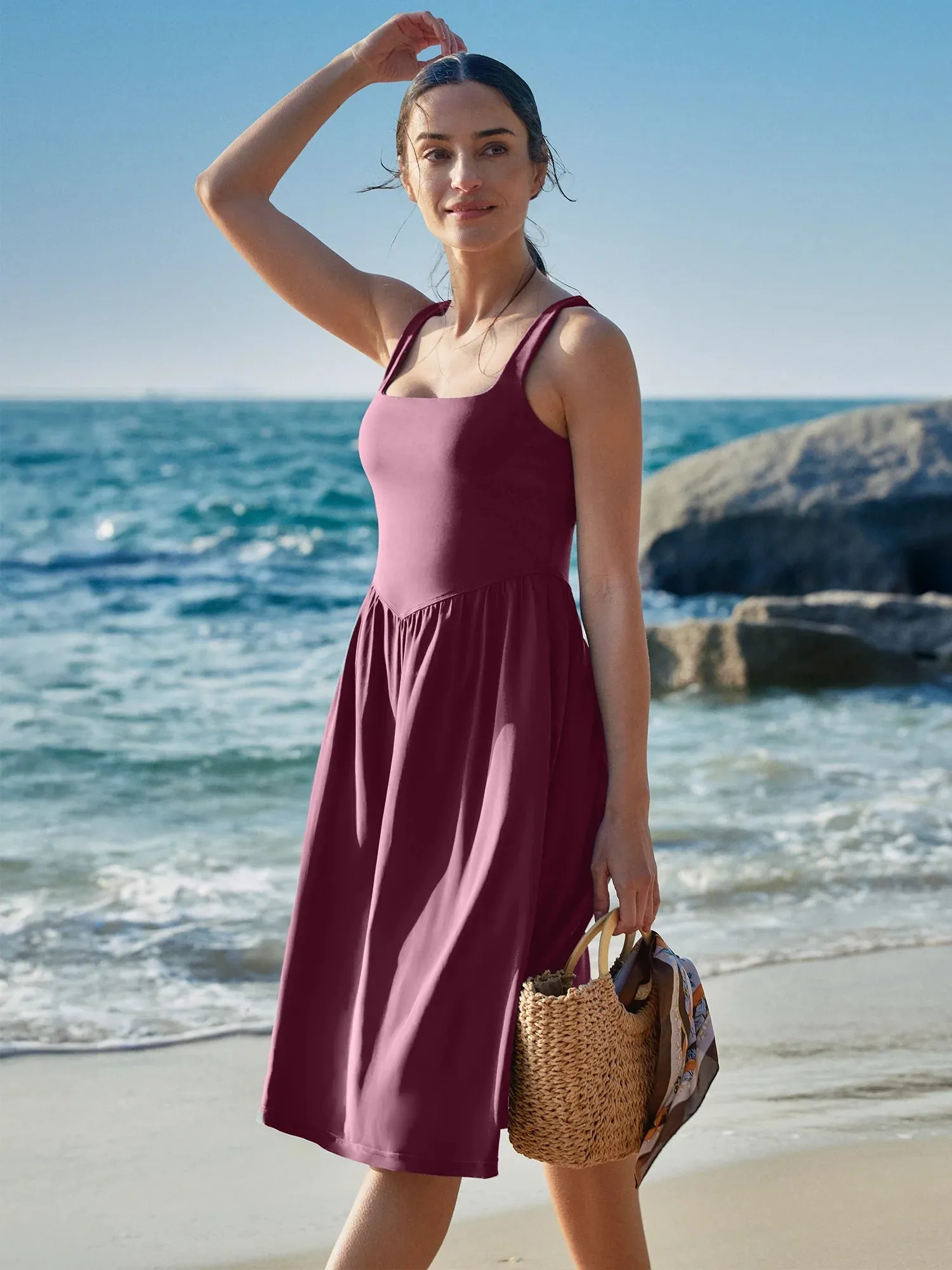 IUGA Flowy Sundresses With Built in Shorts & Bra & Pockets