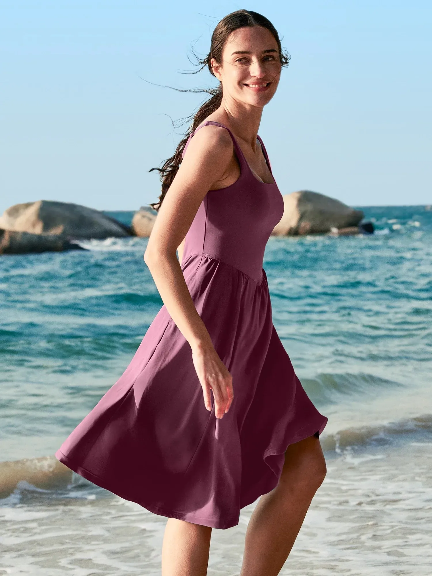 IUGA Flowy Sundresses With Built in Shorts & Bra & Pockets
