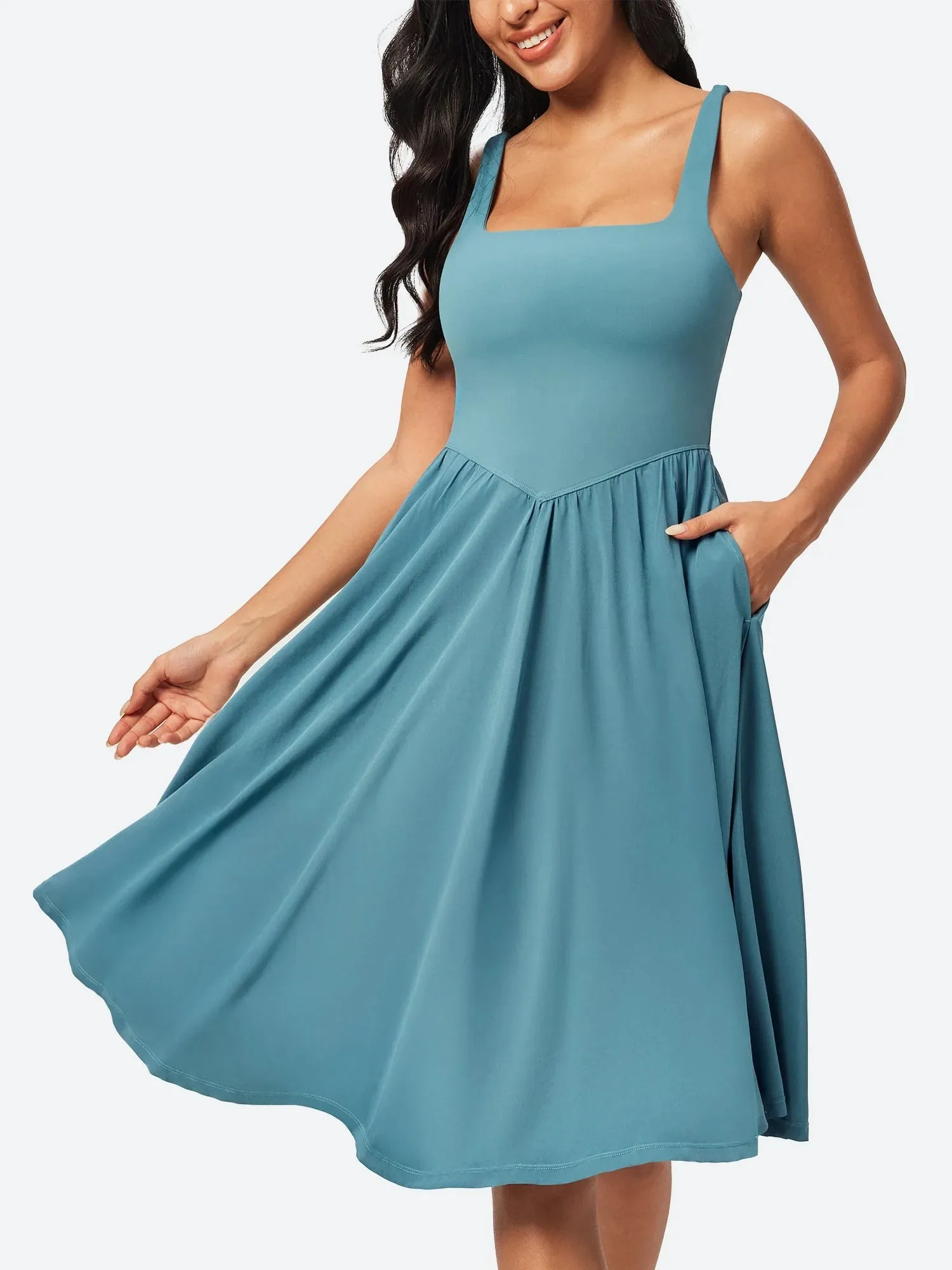 IUGA Flowy Sundresses With Built in Shorts & Bra & Pockets