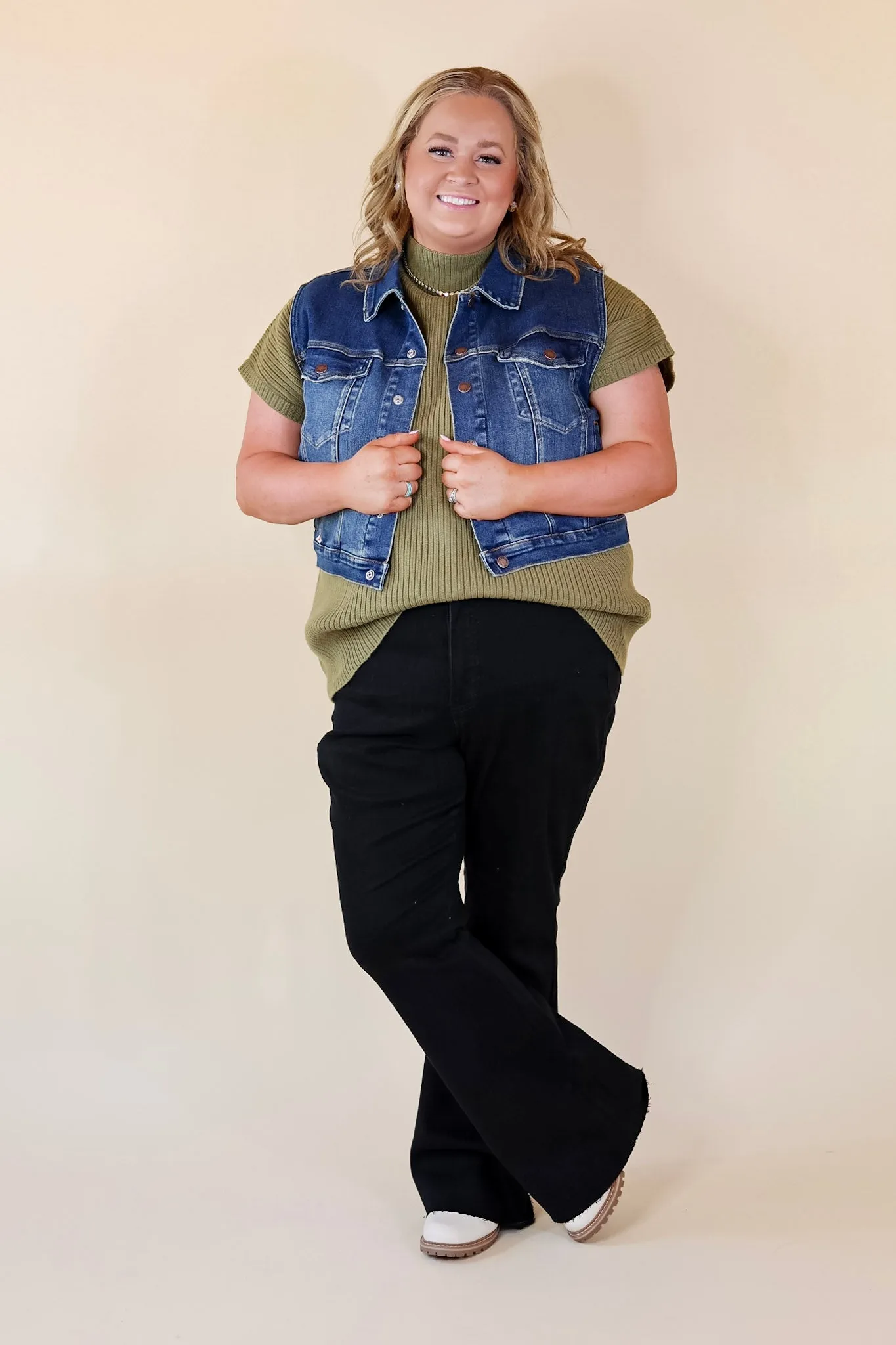 Judy Blue | Into The Woods Denim Button Up Vest in Medium Wash