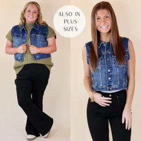Judy Blue | Into The Woods Denim Button Up Vest in Medium Wash
