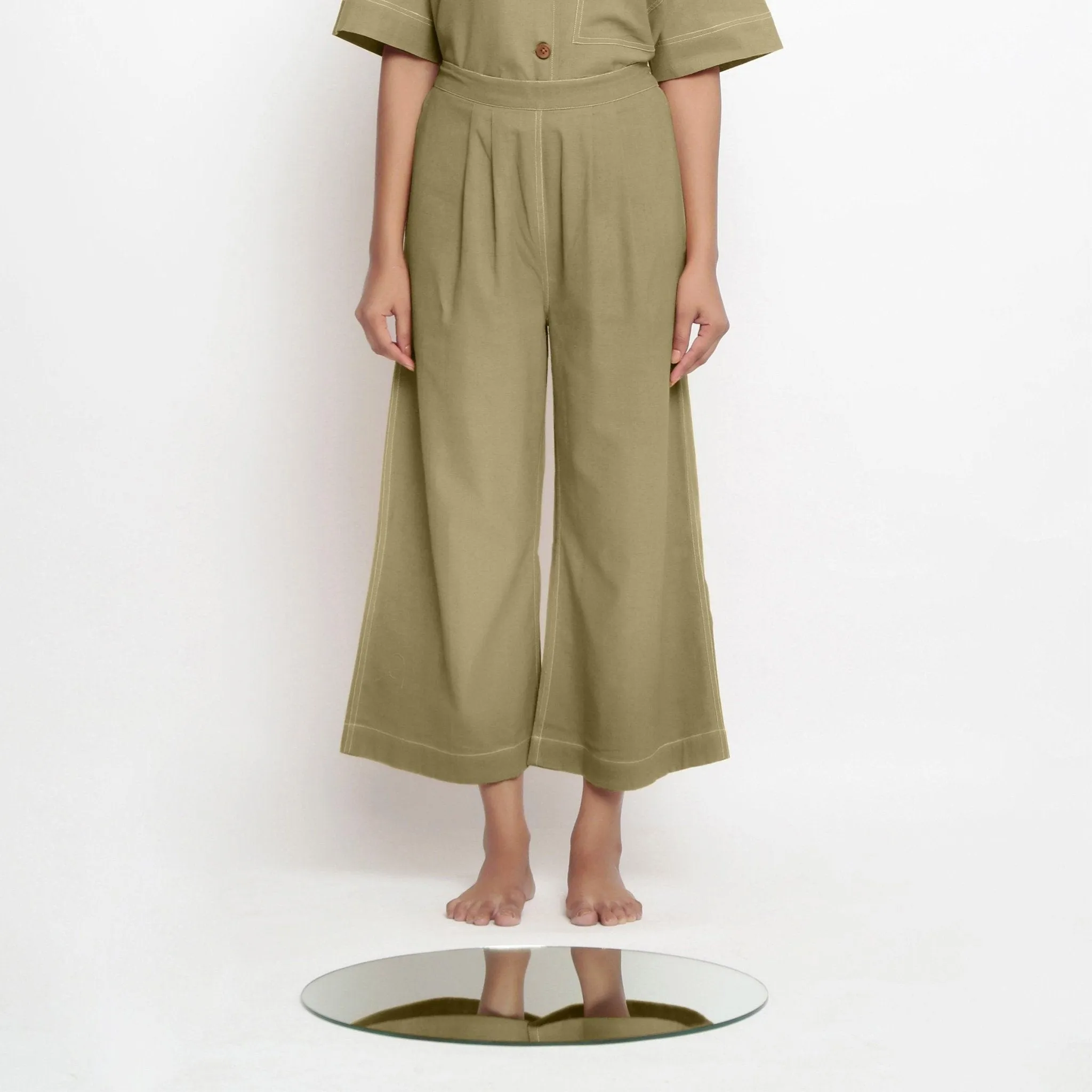 Khakhi Green 100% Cotton Elasticated Wide Legged Pant