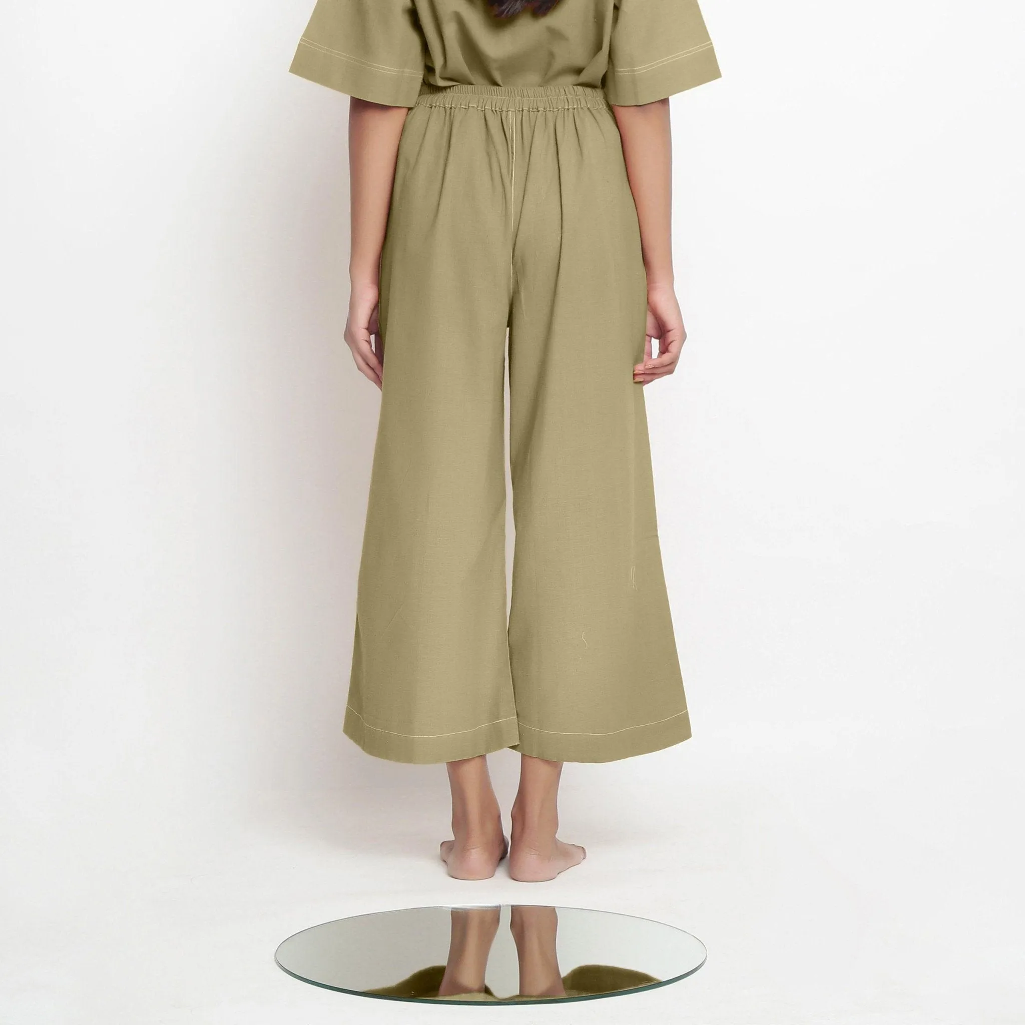 Khakhi Green 100% Cotton Elasticated Wide Legged Pant