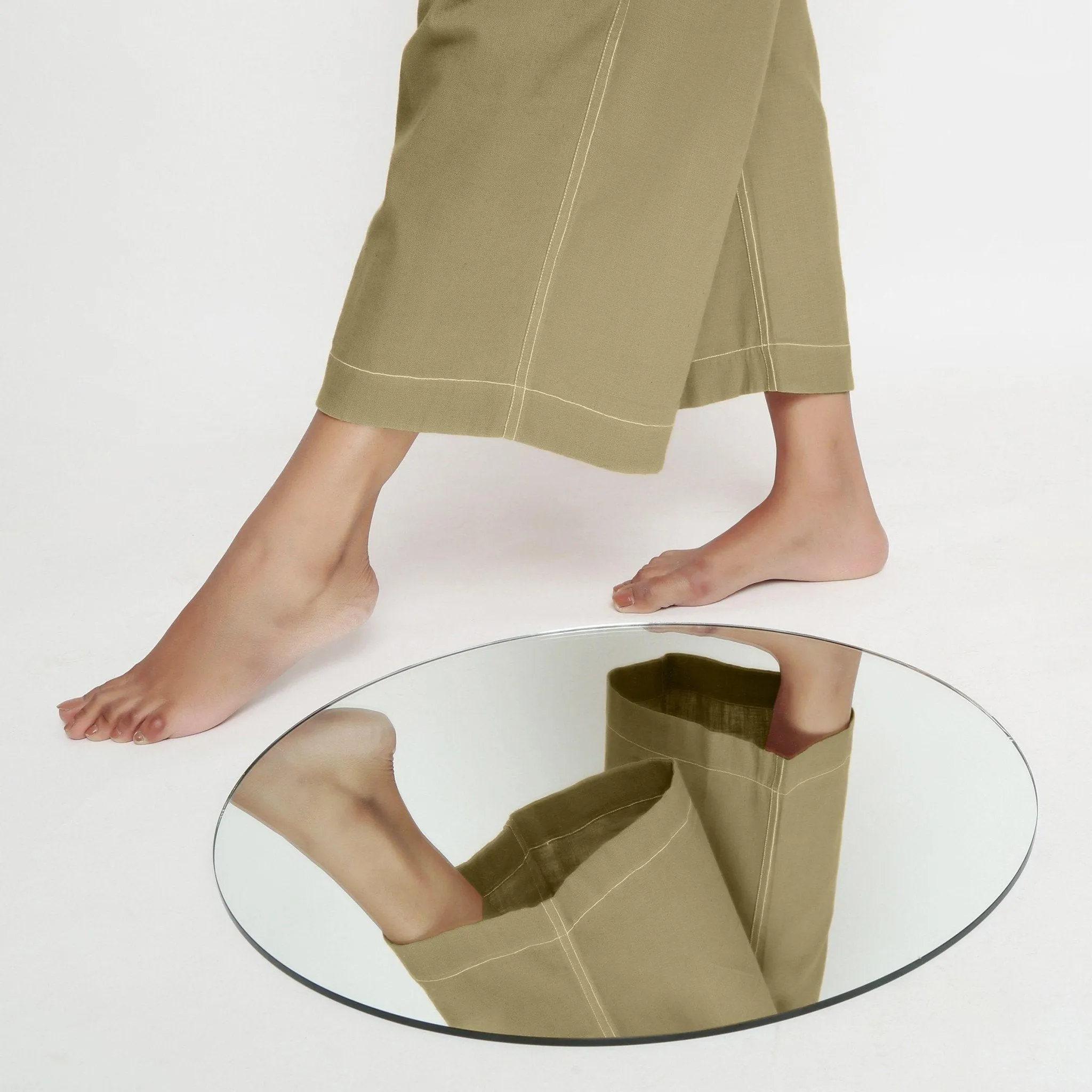 Khakhi Green 100% Cotton Elasticated Wide Legged Pant