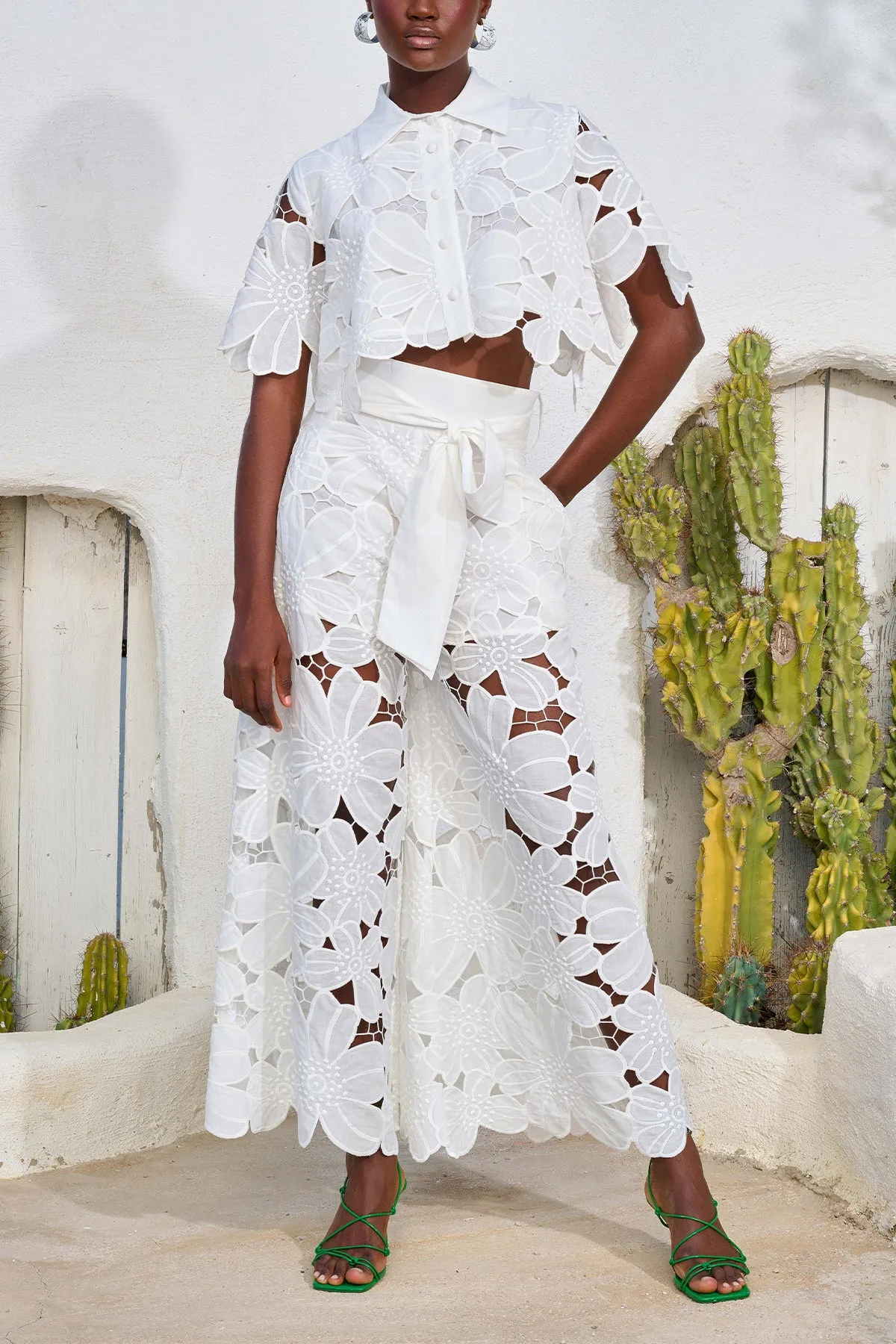 LACE PALAZZO PANTS "KEA" WHITE