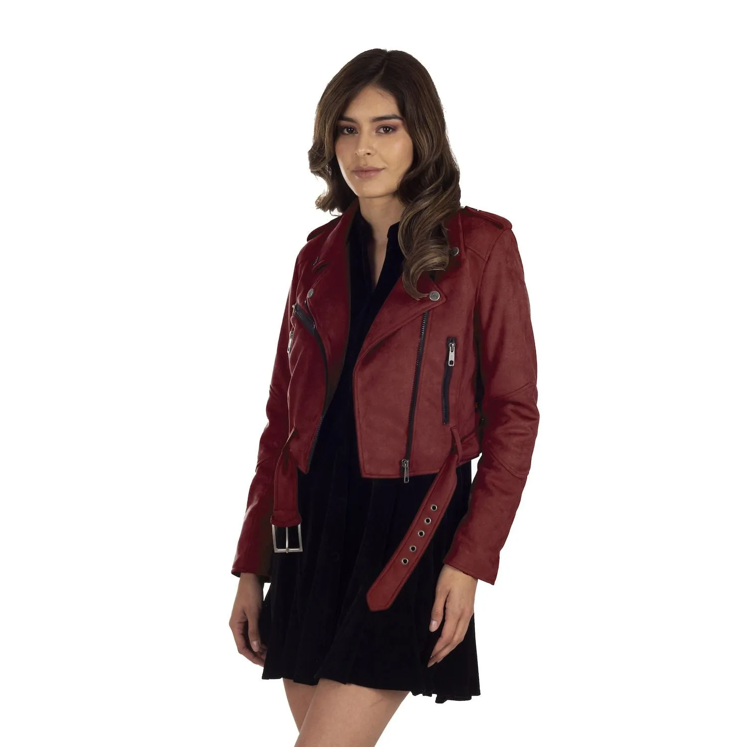 Lee Women's Faux Suede Biker Jacket, Red