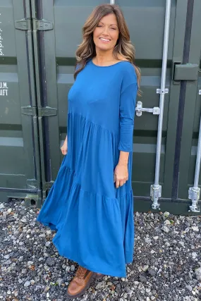 Lenora Tiered Cotton Dress Teal